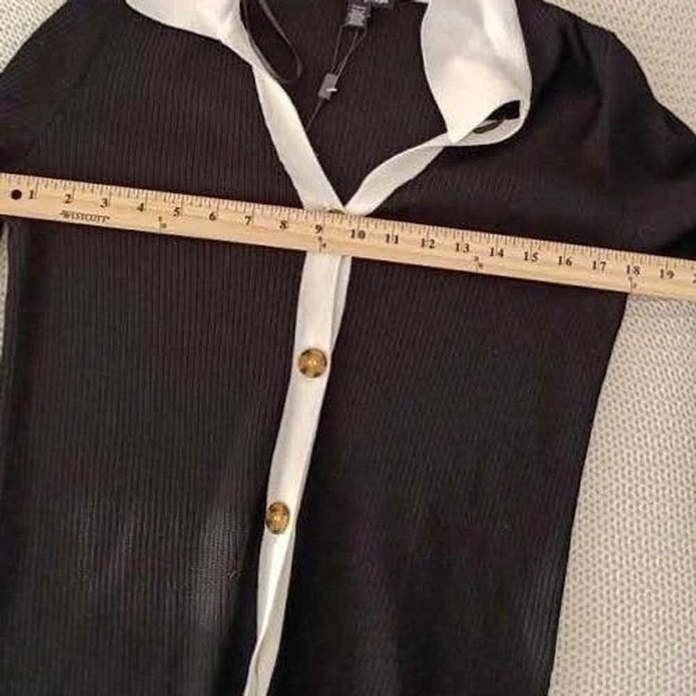 NWT Cable & Gauge Classic Black White Trim Collared Knit Cardigan Button Front M - Picture 6 of 8